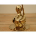 Vintage solid brass Duck figurine with Umbrella - 13cm
