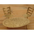 Miniature brass furniture, Table and two Chairs