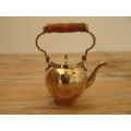 Small brass Kettle with wooden handle and lid, vintage - 13cm high