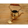 Small brass Kettle with wooden handle and lid, vintage - 13cm high