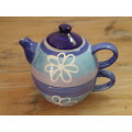 Stackable hand painted ceramic Teapot and Cup -tea for one