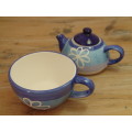 Stackable hand painted ceramic Teapot and Cup -tea for one