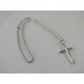 Vintage silver rope Necklace with solid silver cross Pendant, 44cm, 107g