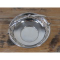 E & JL silver plated small Bowl with handle and bun feet, 13cm diameter, excellent condition