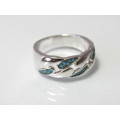 Vintage 925 heavy Silver Ring with enamel detail, stamped, 5.3g