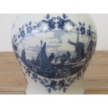 Vintage original Delft ginger Jar with lid, Dutch river seen, 21cm high, excellent condition