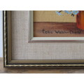 Original vintage Celia Waish-Diehl oil on board framed painting, small miniature 17cm x 11xcm