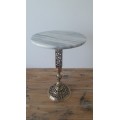 Vintage Marble top with solid Brass pedestal base side table, 43cm