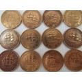 Consecutive series of 17 x 1/2d 1/2 penny coins, 1940 to 1960,excellent condition, others available