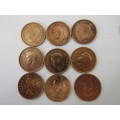 Consecutive series of 17 x 1/2d 1/2 penny coins, 1940 to 1960,excellent condition, others available