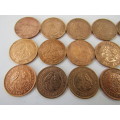 Consecutive series of 16 x 1/4d 1/4 penny coins, 1942 to 1959, excellent condition, others available