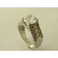 Vintage 925 solid silver Ring set with Clear stones, stamped, 6.2 grams, many others ON SALE now