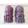 Pair of rare vintage hand carved solid Rosewood Oriental Masks, 21cm, excellent condition (2)