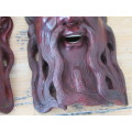 Pair of rare vintage hand carved solid Rosewood Oriental Masks, 21cm, excellent condition (2)