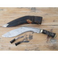 Antique Nepalese Kukri Dagger with Bone Handle, brass Lion motif, Scabbard and knife Sharpners, 40cm