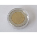 2008 R5 coin, Mandela smiley face, cased