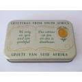 Vintage 1940 WW2 Christmas chocolate Tin, 18cm x 11cm x 3cm, Greetings from South Africa