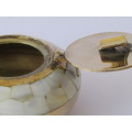 Vintage Brass and Mother of pearl lidded Ashtray, excellent condition, 9cm diameter