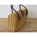 Vintage Wicker and Leather Hand bag, 30cm x 18cm x 11cm