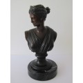 Eexquisite Large solid Bronze Bust of Diana on a Marble Base, 32cm High, solid and heavy