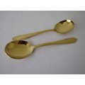 Vintage 2 piece large Serving Spoon Set, Solingen 23/24 Ct, Gold plated, Hartvergoldet, Germany