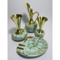 3 Beautiful vintage Delft brass and porcelain Jugs and 1 Ashtray in excellent condition 12cm to 19cm
