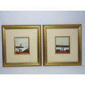 Pair of small Original Watercolour Paintings, signed Stores 1998, frame and glass, 10cm x 12cm