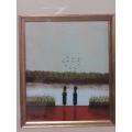 Pair of small Original Watercolour Paintings, signed Stores 1998, frame and glass, 10cm x 12cm