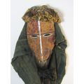 Very rare and scary Antique wooden African Mask with real Hair and antique cloth, 30cm x 16cm