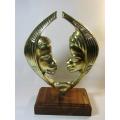 Large vintage solid brass Sculpture on a wooden base, excellent condition, 34cm high