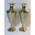Vintage pair of large solid brass Vases, 22.5cm tall