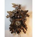 Vintage Black Forest Cuckoo Clock, complete with Pendulum and Weights, turning German Figures, Large