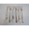 Vintage set of 6 original Chippendale Elkington & Co. silverplated Forks, England, 20cm long