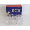 Boxed set of 6 Royal Crystal Rock cut crystal Whiskey Glasses, un-used