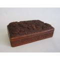 Vintage carved wooden Box with hinged lid, high detail, 20cm x 12cm x 5cm, excellent condition