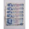 Lot of 5 TW de Jongh R2 bank Notes, bid for all 5, excellent condition