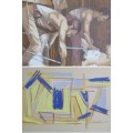 Lot of 2 original Paintings; Mark Dixon gouache on paper abstract and Sheapshearers watercolour