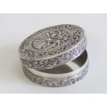 Vintage Continental solid 800 Silver Pill Box with Embossed decorations, 5.5cm x 2cm, 41.6 grams