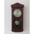 Very large antique solid Mahogany GB German made Wall Clock with Key and Pendulum, in working order