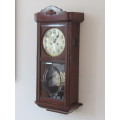 Very large antique solid Mahogany GB German made Wall Clock with Key and Pendulum, in working order