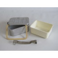 Vintage metal military Lunch Tin complete with Lid, Inner Tub, rubber Seal and Handle, 12x 10x 5cm