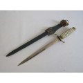 Vintage original C Jul Herbertz, Solingen Germany Dagger with Ivory Handle and Leather Sheath, 36cm