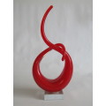 Vintage original Murano red and clear art glass Sculpture on clear Base, 29cm