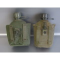 Lot of 2 original Military Water Bottles with Pouches, excellent condition