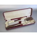Horn Handle SS Carving Set in Leather Clad Case, Taylor's Eye Witness, Sheffield England, unused