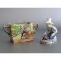Vintage lot of 2 Royal Doulton collectables; River Boy Figurine HN2128 and Dickens Ware Sugar Bowl