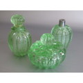 Vintage original 3 piece Murano Green art Glass Dressing Table set with bubble inclusions, 15cm