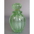Vintage original 3 piece Murano Green art Glass Dressing Table set with bubble inclusions, 15cm