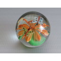 Original Murano art glass Paperweight "Butterflies and Flowers" perfect condition, 6cm diameter
