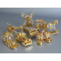 Collection of 8 vintage 24k Gold Plated Ornaments with natural Austrian Crystals, excellent, 10cm